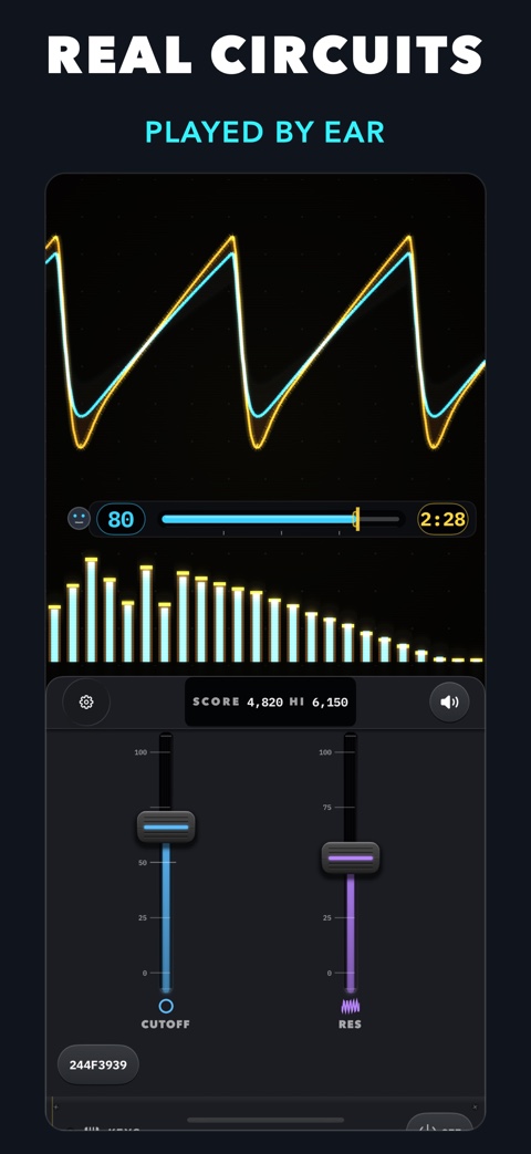 Mid-tune gameplay: cyan and gold traces nearly overlapping as the match closes in