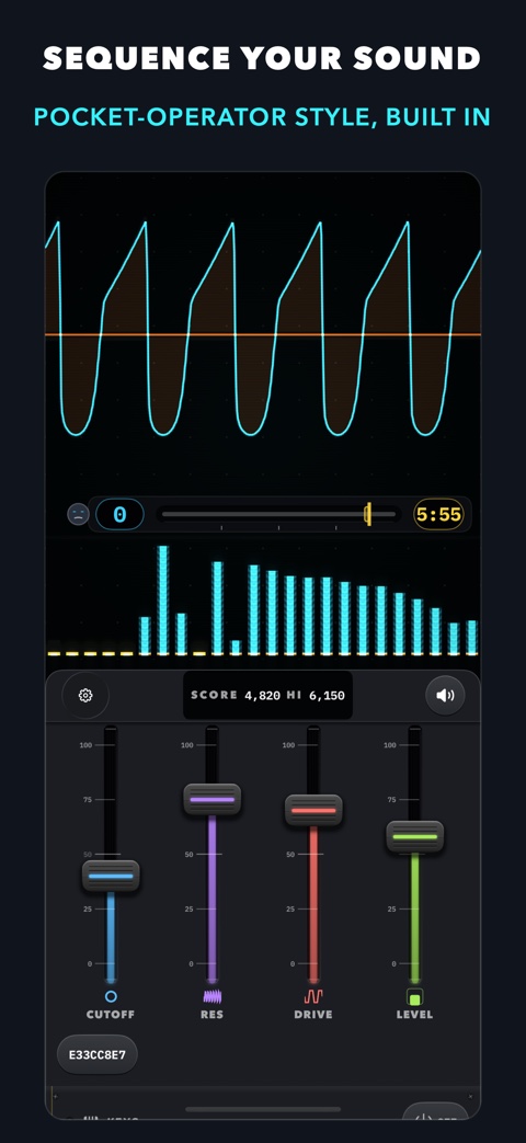 The step sequencer: a four-by-four grid of yellow note pads